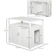 PawHut Wooden Cat Litter Box Enclosure Furniture With Adjustable Interior Wall & Large Tabletop For Nightstand - White - View 3