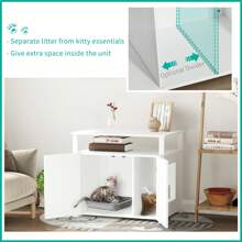 PawHut Wooden Cat Litter Box Enclosure Furniture With Adjustable Interior Wall & Large Tabletop For Nightstand - White - View 6