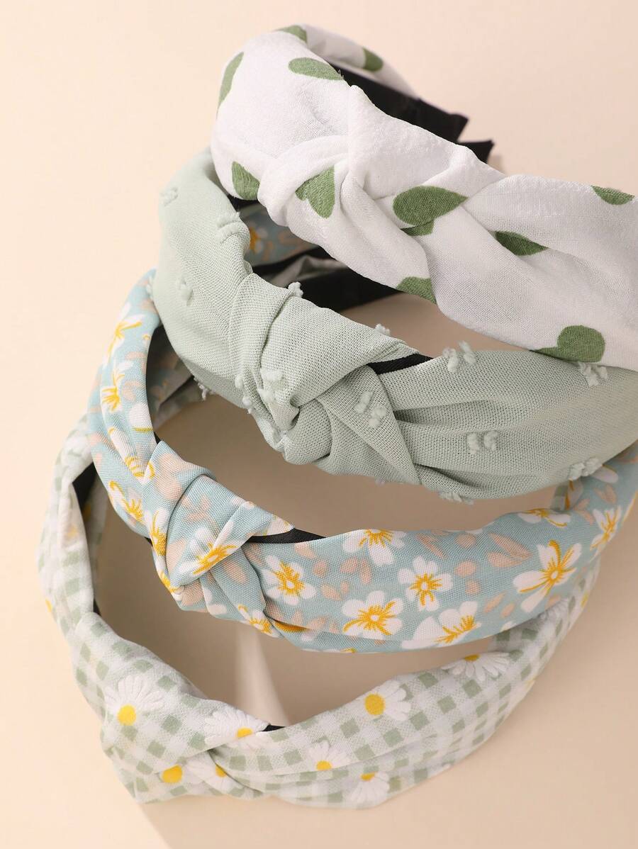 4pcs Girls Flower Heart Knot Headbands, Daily Decor For St. Patrick's Day - Multicolor - View 1