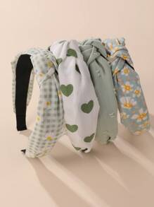 4pcs Girl's Flower & Heart Shaped Bow Knot Headbands For Daily Decoration - Multicolor - View 4