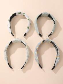 4pcs Girl's Flower & Heart Shaped Bow Knot Headbands For Daily Decoration - Multicolor - View 6