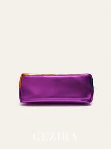 CEZIRA 1 pieza Bolso de hombro de mujer de PU con rayas metálicas y de color parchwork, con tapa con solapa, cadena metálica larga de cruz, bolso de Body transversal para adolescentes, chicas universitarias, oficina y salidas, elegante y colorido bolso de mujer de moda