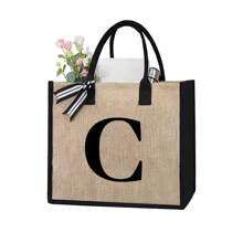 1 Peça Bolsa de Linho Amarela com Impressão de Letra Simples, Bolsa de Presente de Casamento Personalizada para Madrinhas, Bolsa de Viagem e Armazenamento, Bolsa de Maquiagem de Viagem de Grande Capacidade: Perfeita para Beleza ao Ar Livre! Adequada para Bolsa de Armazenamento Portátil e Casual de Casamentos, Bolsa de Compras Multifuncional, Design Totalmente Novo, Grande Capacidade, Opção de Compras Ideal, Melhores Presentes de Natal para Professores - Caqui - Visão 9