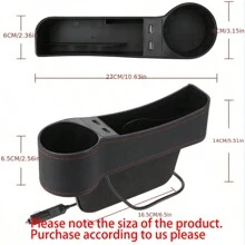 1個車用收納盒,汽車座位間隙整理盒懸掛收納盒,雙usb充電器多功能水杯架收納盒 - 黑色 - 查看 8