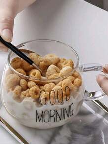 1pc Heat-Resistant Glass Milk Cup With Handle, Breakfast Cereal Bowl, Microwave Tea Cup, Large Capacity Mug - Clear - View 2