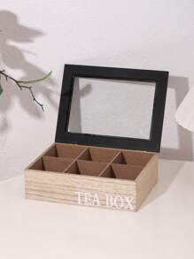 Une boîte à thé en bois avec des compartiments pour les sachets de thé et les paquets de café, avec un couvercle en verre transparent. Idéal pour la rentrée scolaire