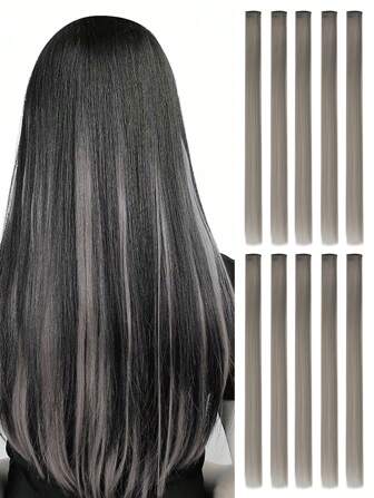 10片彩色夹式接发，20英寸长直发，夹式合成假发，万圣节角色扮演装扮时尚派对圣诞节狂欢节音乐节新年礼物，女士（红色）