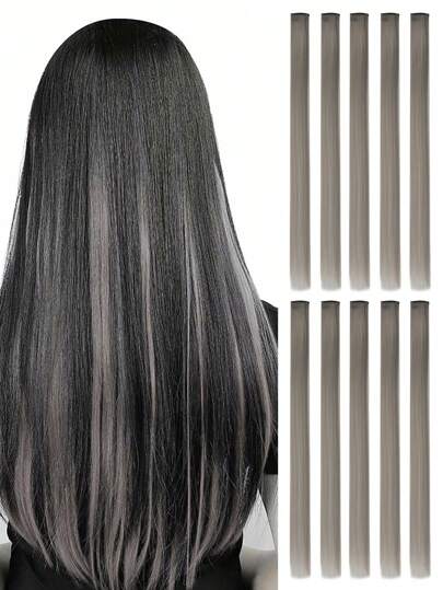 10片彩色夹式接发，20英寸长直发，夹式合成假发，万圣节角色扮演装扮时尚派对圣诞节狂欢节音乐节新年礼物，女士（红色）