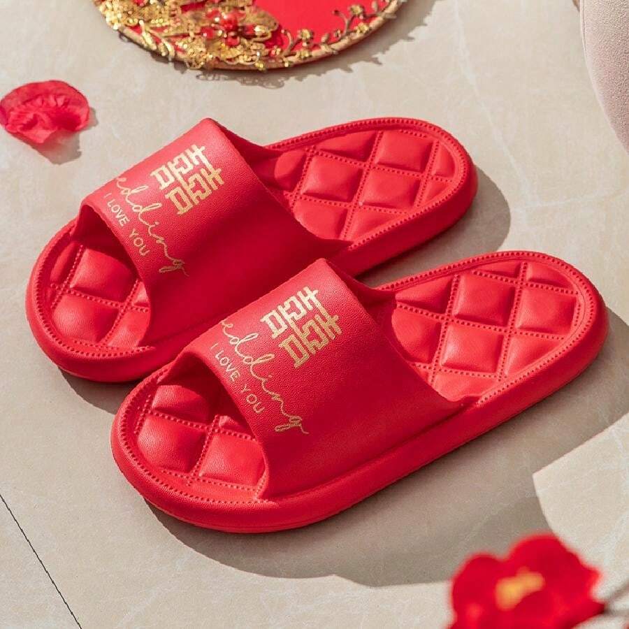 Dép thiết kế hình thoi lễ hội dành cho phụ nữ, hoàn hảo cho đám cưới và mềm mại, chống trượt, đàn hồi - Đỏ - Xem 1