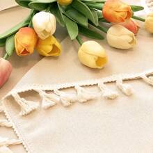 1條流蘇桌布,簡約風格,純色,適用於圓形咖啡/餐桌,房間/咖啡館裝飾 - 米色 - 查看 6