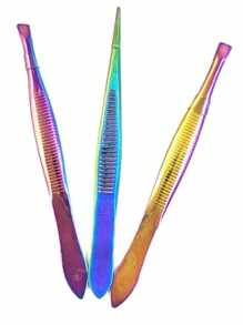 kit 3 Pinça Profissional Em Aço Inoxidável Para Sobrancelha  Remoção De Pelos  Sobrancelha - Dourado - Visão 3