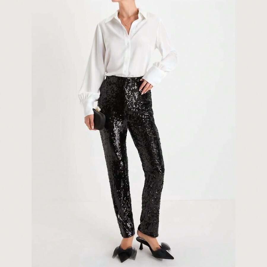 Lulus Pantalones de Mujer - brillo negro lentejuelas - Ver 1