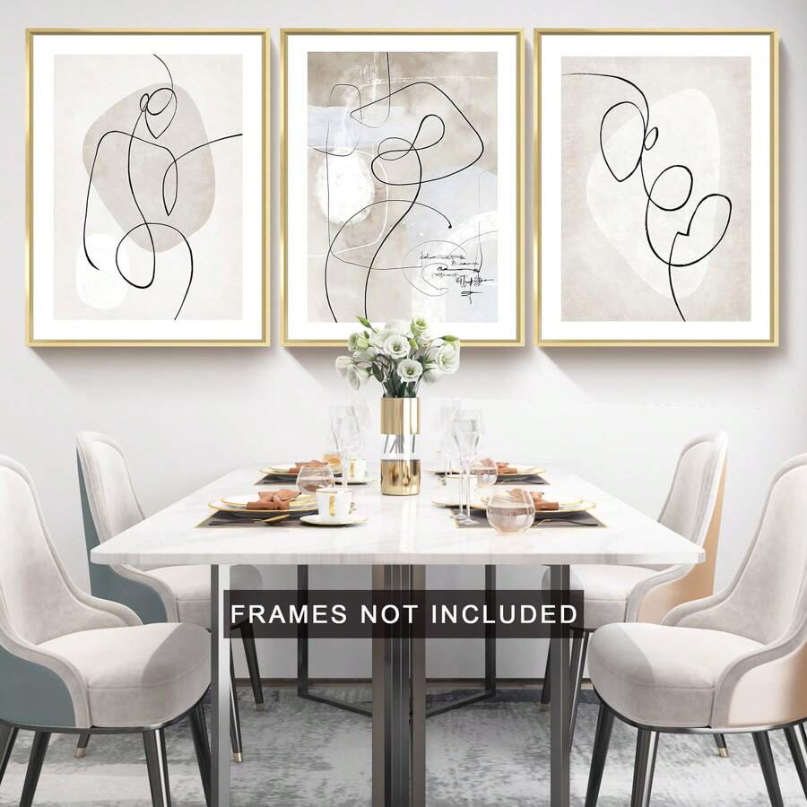 3pcs Abstract Line Art Decor Painting Set, Minimalist Style Wall Art Decoration, Suitable For Dining Room, Hotel, Bedroom, Living Room, Kitchen, Dressing Room & Closet Gifts Birthday Graduation
