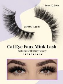 Asiteo 1 Pair Cat Eye Faux Mink Eyelashes, Stripe False Eyelashes - Black - View 2