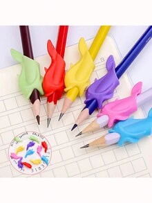 10 件裝可愛柔軟矽膠海豚形書寫姿勢矯正工具適合兒童學習用鉛筆或鋼筆寫字 - 彩色 - 查看 9