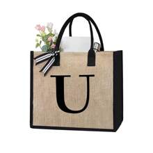 1 Peça Bolsa de Linho Amarela com Impressão de Letra Simples, Bolsa de Presente de Casamento Personalizada para Madrinhas, Bolsa de Viagem e Armazenamento, Bolsa de Maquiagem de Viagem de Grande Capacidade: Perfeita para Beleza ao Ar Livre! Adequada para Bolsa de Armazenamento Portátil e Casual de Casamentos, Bolsa de Compras Multifuncional, Design Totalmente Novo, Grande Capacidade, Opção de Compras Ideal, Melhores Presentes de Natal para Professores - Caqui - Visão 19
