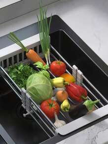 1入摺疊水槽架儲物架,廚房水槽排水籃,隔熱墊,不銹鋼排水碗架,水槽碗碟架,防漏水架 - 灰色 - 查看 2