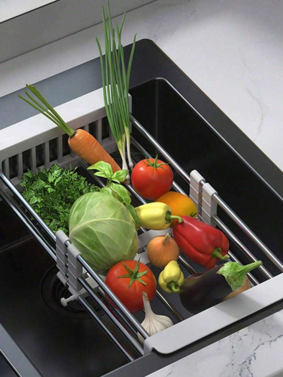 1入摺疊水槽架儲物架,廚房水槽排水籃,隔熱墊,不銹鋼排水碗架,水槽碗碟架,防漏水架