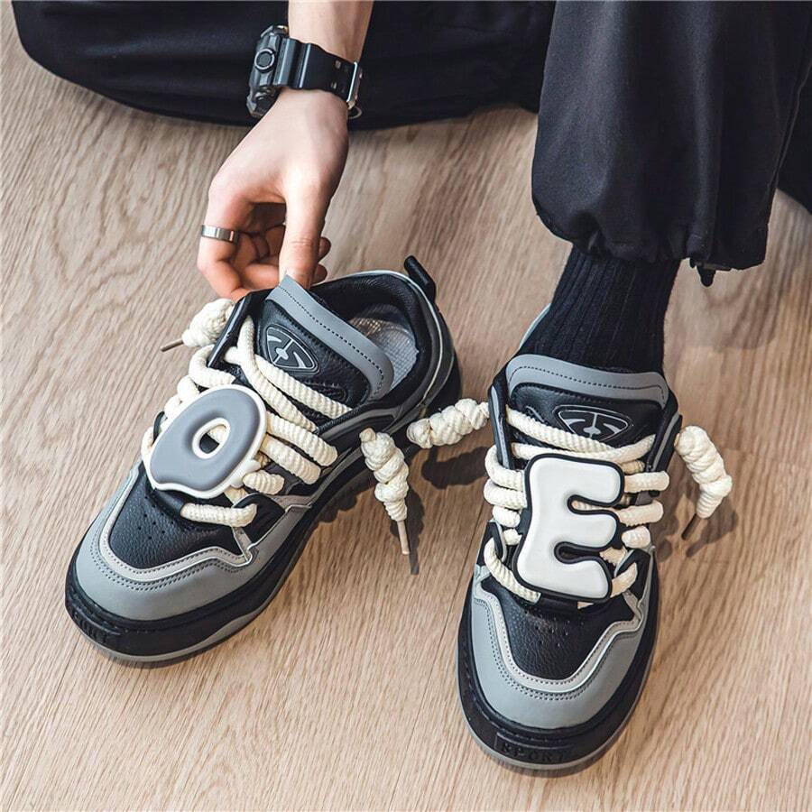 Fashionable Colorblock Loafers With Thickened Soles For Men's Casual Sports Shoes - Black - View 1