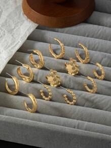 6入組幾何創意設計冷調日常佩戴簡單優雅耳釘耳環女士款 - 金黃色 - 查看 4