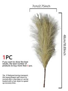 1根長48公分的人造纖維南美羽毛草單枝莖,非常適合婚禮派對/家庭裝飾/節日派對/攝影道具 - 金色 - 查看 3