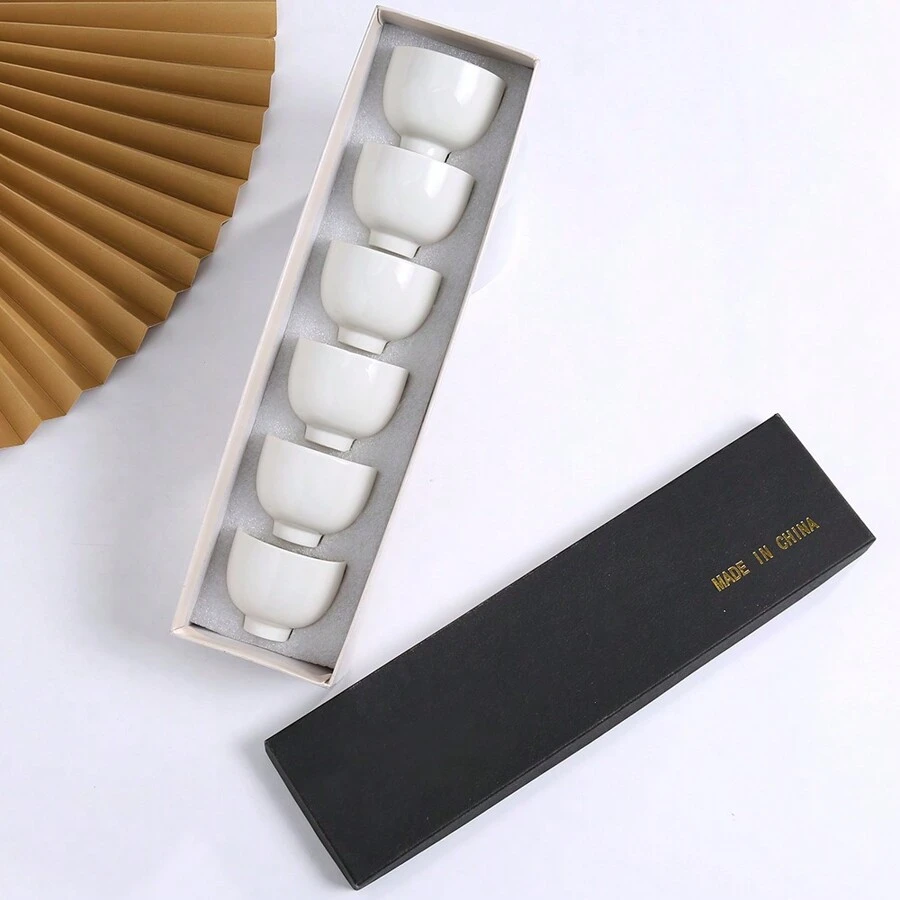 6pcs/Set Rainbow Color Matching Ceramic Cup, Saudi Arabia Espresso Coffee Cup, Moonlight Cup, Tea Cup Gold-Inlaid Tea Set Gift Cup, Creative Gift Box Packaging, 100ml Mini Cup - 6 Cups White - View 1