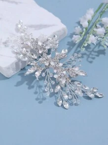 1pc Gorgeous Flower Rhinestone & Crystal Hair Clip Elegant Boho Tiaras. Valentine's Day Accessories,Wedding Hair Accessories,Festival,Party - Silver - View 5