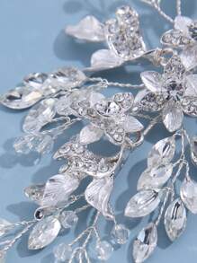 1pc Gorgeous Flower Rhinestone & Crystal Hair Clip Elegant Boho Tiaras. Valentine's Day Accessories,Wedding Hair Accessories,Festival,Party - Silver - View 6