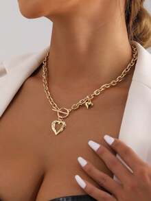 1 Miếng Châu Âu và Châu Mỹ Phong cách Thời trang Đồ trang sức , Lớn Nhôm Chuỗi Trái tim rỗng Vòng cổ mặt dây chuyền Đối với phụ nữ , Clasp Sang trọng Khăn choàng cổ - Phong cách trái tim - Xem 5