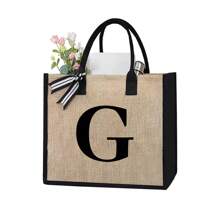 1 Peça Bolsa de Linho Amarela com Impressão de Letra Simples, Bolsa de Presente de Casamento Personalizada para Madrinhas, Bolsa de Viagem e Armazenamento, Bolsa de Maquiagem de Viagem de Grande Capacidade: Perfeita para Beleza ao Ar Livre! Adequada para Bolsa de Armazenamento Portátil e Casual de Casamentos, Bolsa de Compras Multifuncional, Design Totalmente Novo, Grande Capacidade, Opção de Compras Ideal, Melhores Presentes de Natal para Professores - Caqui - Visão 36