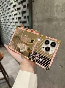 1 Ốp điện thoại thời trang chống rơi hình chữ nhật đính đá hình bướm hồng hợp thời trang tương thích với iPhone 15 Pro Max - Hồng - Xem 4