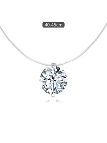 ELSEDES 1pc Handmade S925 Sterling Silver Sparkling Gemstone Transparent Circle Pendant Necklace, Highlighting Personalized Fashion, Quality Jewelry Suitable For Women's Daily, Party And Date Outfit - Silver - View 5