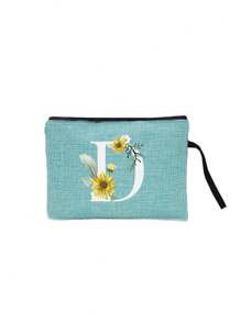 1pc 字母印花亚麻拉链袋化妆包老师感谢礼物旅行收纳袋：户外美容的完美选择！它是送给妈妈老师朋友伴娘和学生的礼物。适合日常使用生日假期海滩旅行通勤商务野餐露营超市和日常收纳礼物（随意方向握绳）女士钱包迷你钱包钱包钱包腕包钱包零钱包 - 藍色 - 查看 17