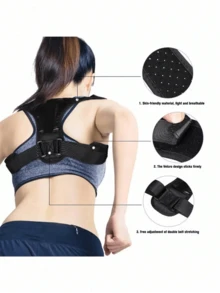 1 pieza Soporte para la espalda, aparato ortopédico deportivo unisex con cierre de gancho y bucle, corrector de postura ajustable, soporte para la espalda, cómodo entrenador de postura para corrección de la columna y soporte de la postura, corrector de joroba, correa de ejercicio, se puede usar para deportes al aire libre, ayuda a ponerse en buena forma - Negro - Ver 4