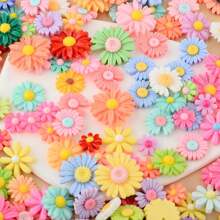 50 piezas surtidas de 3 tamaños de encantos de resina de flores de margarita, cuentas de plástico y cabuchones planos para hacer joyas, tarjetas, scrapbooking, accesorios para el cabello y manualidades de verano y escolares - Multicolor - Ver 5