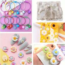 50 piezas surtidas de 3 tamaños de encantos de resina de flores de margarita, cuentas de plástico y cabuchones planos para hacer joyas, tarjetas, scrapbooking, accesorios para el cabello y manualidades de verano y escolares - Multicolor - Ver 7