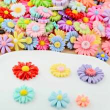 50 piezas surtidas de 3 tamaños de encantos de resina de flores de margarita, cuentas de plástico y cabuchones planos para hacer joyas, tarjetas, scrapbooking, accesorios para el cabello y manualidades de verano y escolares - Multicolor - Ver 8