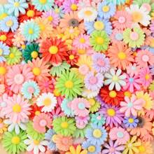 50 piezas surtidas de 3 tamaños de encantos de resina de flores de margarita, cuentas de plástico y cabuchones planos para hacer joyas, tarjetas, scrapbooking, accesorios para el cabello y manualidades de verano y escolares - Multicolor - Ver 1