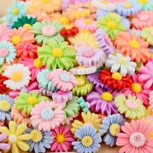 50 piezas surtidas de 3 tamaños de encantos de resina de flores de margarita, cuentas de plástico y cabuchones planos para hacer joyas, tarjetas, scrapbooking, accesorios para el cabello y manualidades de verano y escolares - Multicolor - Ver 4