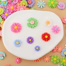 50 piezas surtidas de 3 tamaños de encantos de resina de flores de margarita, cuentas de plástico y cabuchones planos para hacer joyas, tarjetas, scrapbooking, accesorios para el cabello y manualidades de verano y escolares - Multicolor - Ver 9