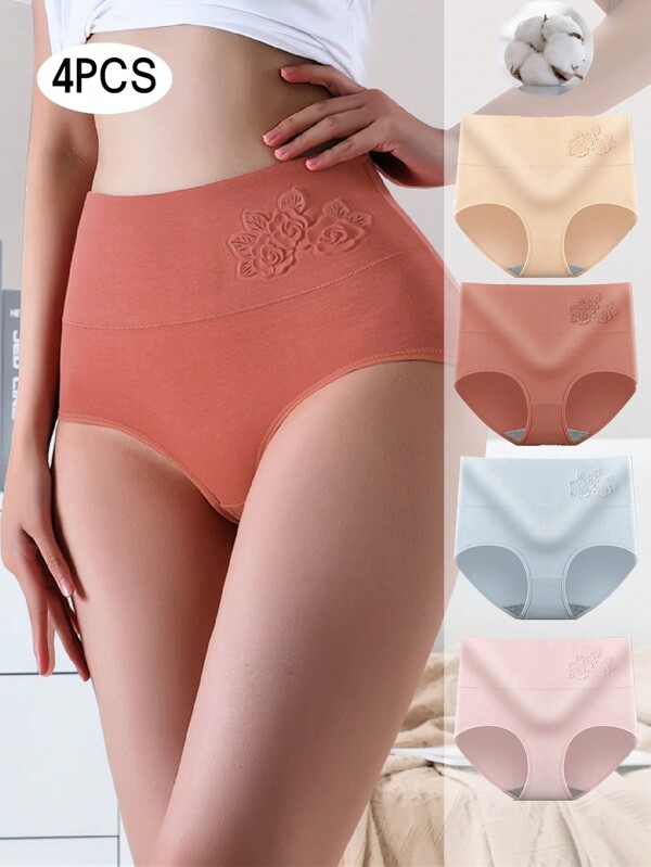 4 piezas de bragas sin costuras para mujer con diseño en forma de rosa, de cintura alta, moldeadoras y levantadoras