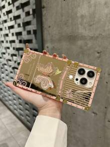 1 Ốp điện thoại thời trang chống rơi hình chữ nhật đính đá hình bướm hồng hợp thời trang tương thích với iPhone 15 Pro Max - Hồng - Xem 2