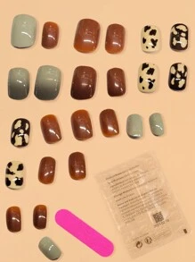 1 Juego Uñas Postizas Con Patrón De Leopardo De Color Café, Patrones Únicos Y Modernos Para Decoración De Uñas - Multicolor - Ver 2