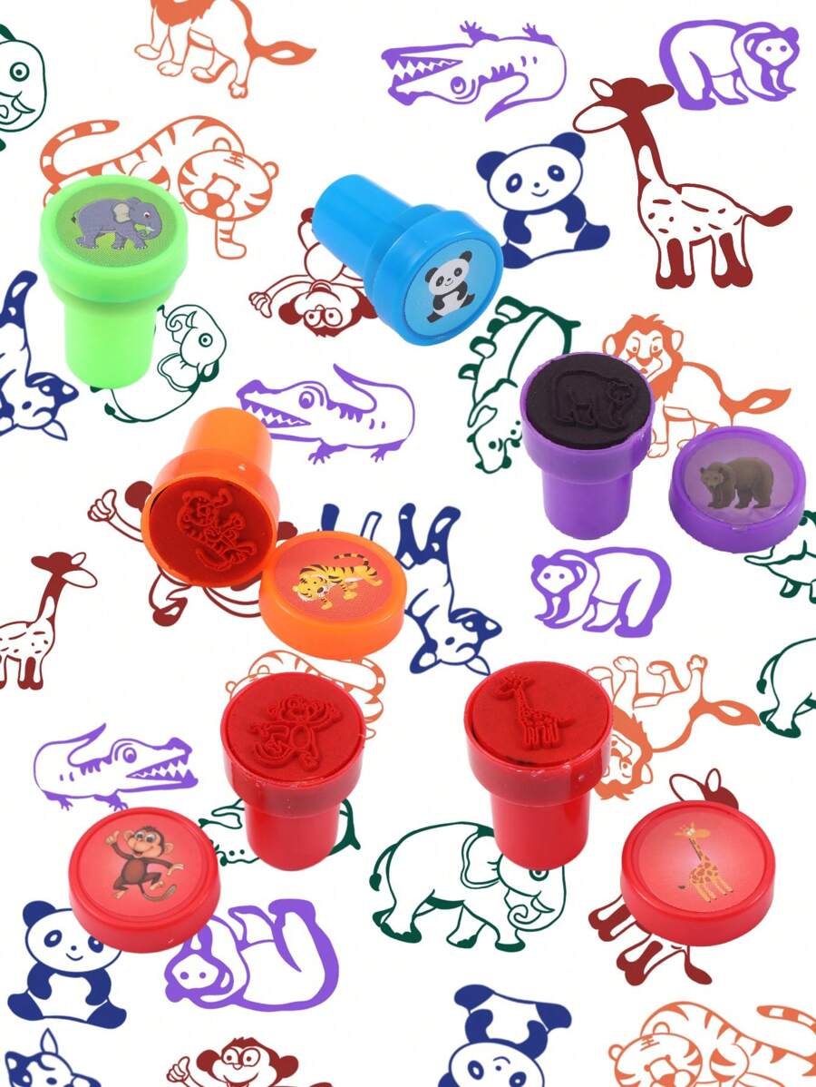 10枚裝卡通印章創意動物印章公主獎勵兒童手印賬小印章 - 彩色 - 查看 1