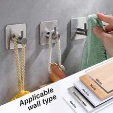 多功能掛鉤,自粘勾子,sus 304不銹鋼方形自粘勾子,重負荷不銹鋼自粘勾子,淋浴牆掛勾,廚房浴巾自粘勾子,防水不銹鋼掛鉤,掛衣帽,毛巾浴袍掛勾,浴室和臥室掛勾,多種款式可選,1/2/4入裝 - C-銀色 - 查看 1