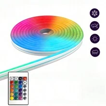 Tira de Luz Neon Infravermelho RGB, Barra de Luz Flexível de Silicone LED, Lâmpada de Atmosfera À Prova d'Água com Controle Remoto Sem Fio, Luz Que Muda de Cor para Natal, Decoração Interna/Externa, 1m/2m/3m/4m/5m