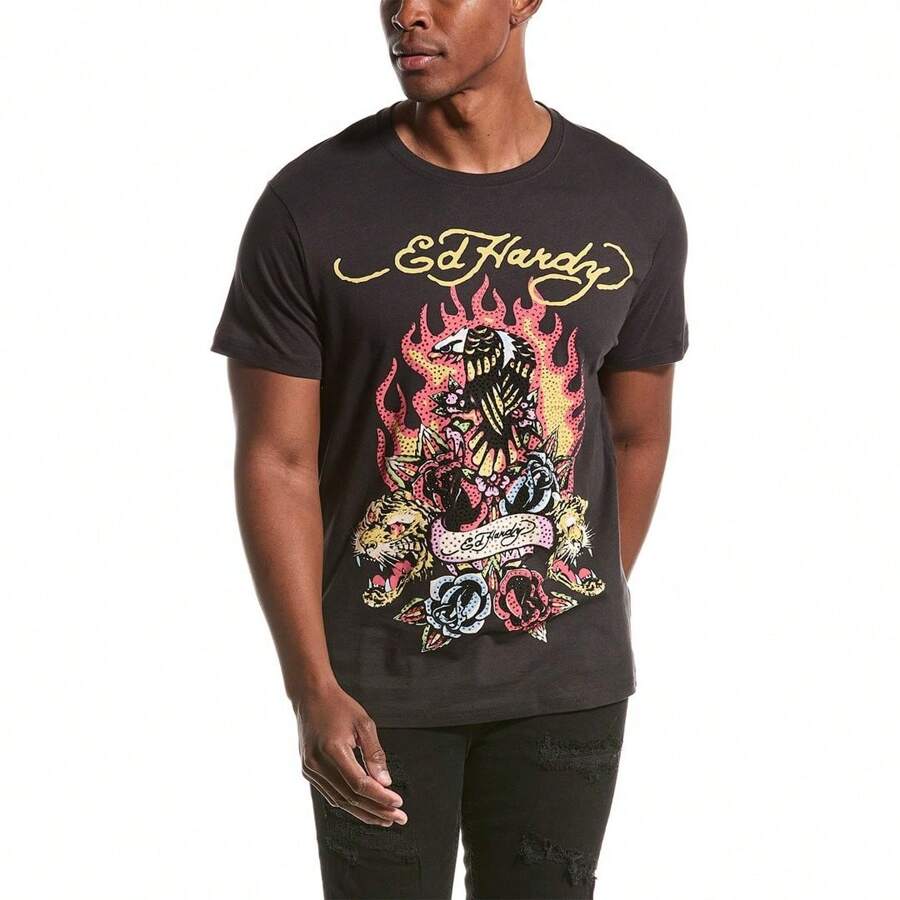 Ed Hardy Rhinestone Fire Bird T-Shirt - Black - View 1