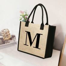 1 Peça Bolsa de Linho Amarela com Impressão de Letra Simples, Bolsa de Presente de Casamento Personalizada para Madrinhas, Bolsa de Viagem e Armazenamento, Bolsa de Maquiagem de Viagem de Grande Capacidade: Perfeita para Beleza ao Ar Livre! Adequada para Bolsa de Armazenamento Portátil e Casual de Casamentos, Bolsa de Compras Multifuncional, Design Totalmente Novo, Grande Capacidade, Opção de Compras Ideal, Melhores Presentes de Natal para Professores - Caqui - Visão 7