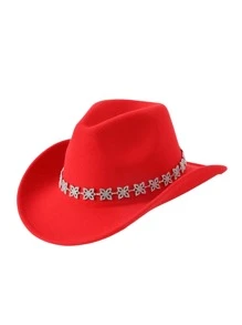 1頂[牛仔帽]女士牛仔帽,時尚金屬和鑽石裝飾,西部風格手工鏈條綴飾男女通用,適用於表演和派對 - 彩色 - 查看 12