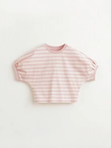MARC&JANIE Young Girl's Stylish Retro Striped Round Neck Short Sleeve T-Shirt, Spring/Summer